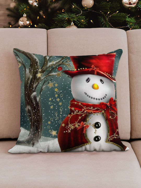 Stewehome Decorative Pillowcase Christmas Theme Red Dress Snowman White 43x43 Cm