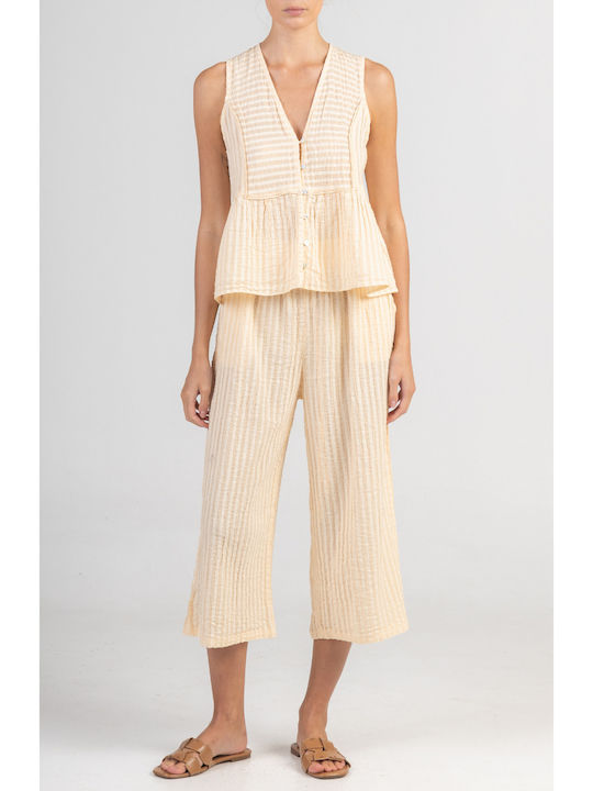 Women's Cotton Pantaloons with Rubber Band in Relaxed Fit Beige