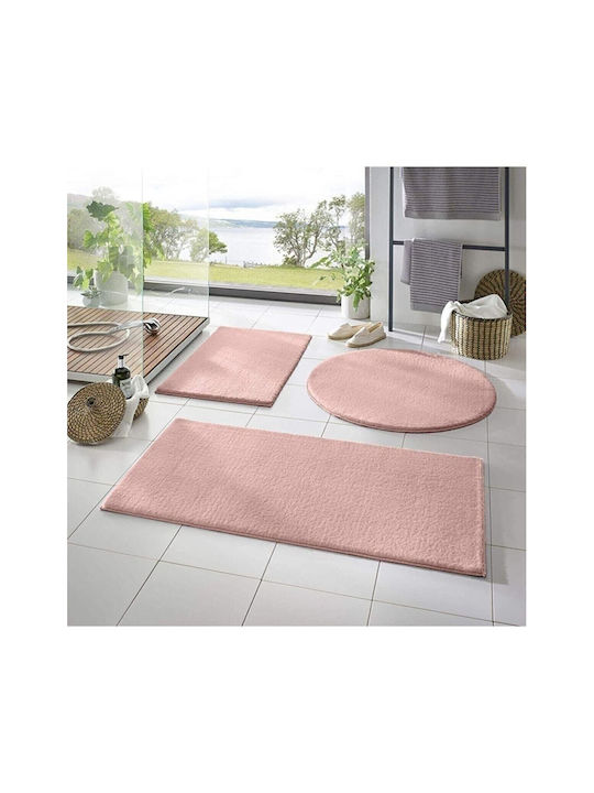 SteweHome Non-Slip Set Bath Mats Round STE-029801-V66275 Pink Ø60cm 3 Pieces
