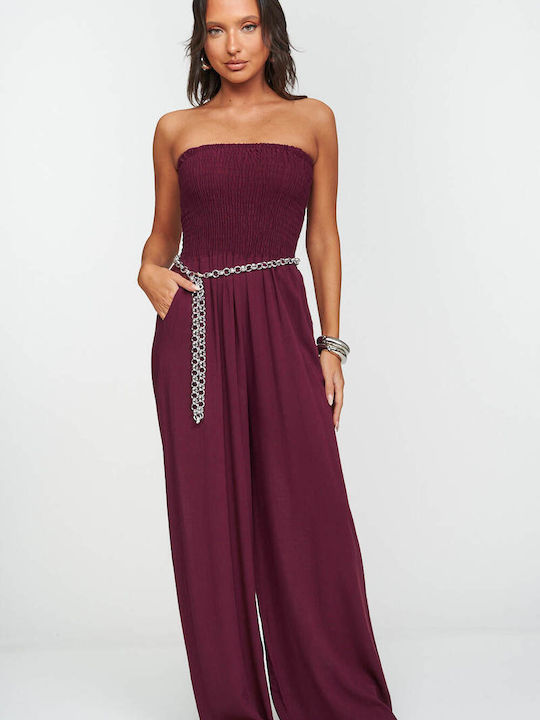 Decoro Γυναικεία Strapless Ολόσωμη Φόρμα Μπορντο