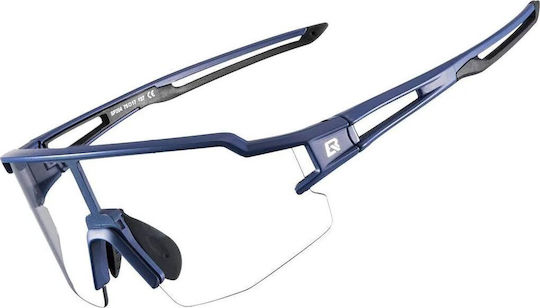 Rockbros Cycling Glasses with Blue Frame and Photochromic / Transparent Lenses