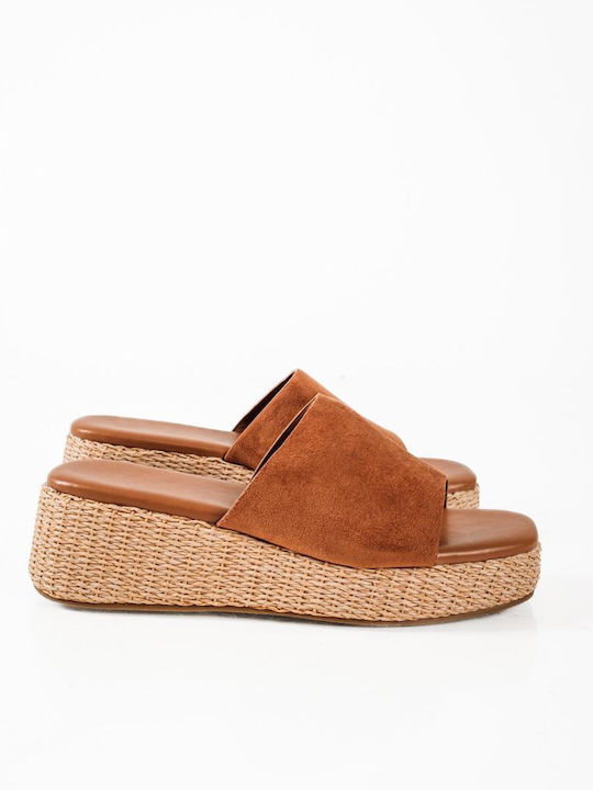 Casual Ψάθινες Πλατφόρμες Φαρδιά Suede Φασα Ταμπά