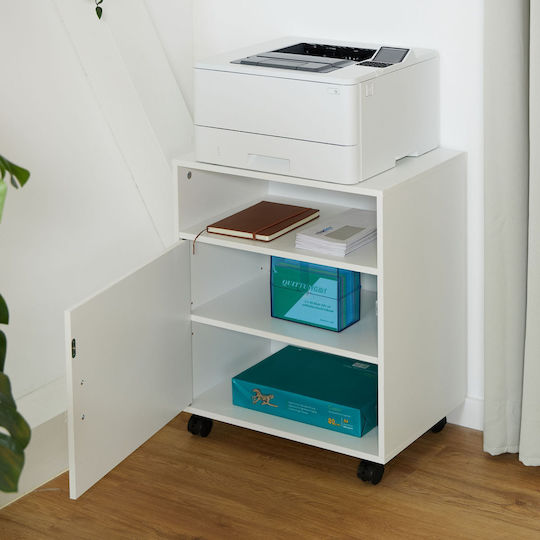 Cabinet De Birou Din Lemn Cu Roți În Culoare Albă 48x34x57cm