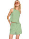 Women's Set with Linen High Waist Shorts Green 60969B