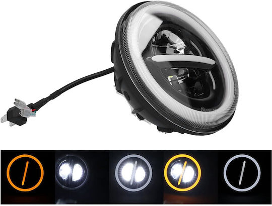 Универсален 7 Инча 18см LED Фар Халоген 12V-24V Къси Дълги Светлини DRL Дневни Светлини Мигач Бяло-Жълто 7500lm ATV