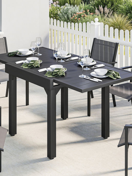 Masă De Exterior Din Aluminiu Extensibilă Neagră 160x80cm