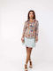 Langärmeliges Damenhemden Satin Braun Blumen