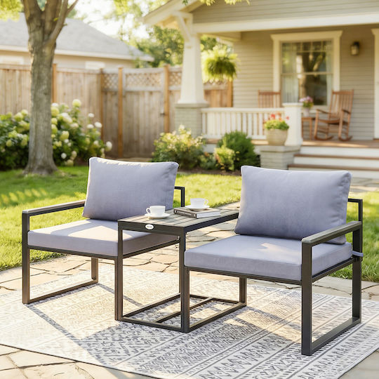 Outsunny Garten- und Outdoor-Möbelsets Wohnzimmer Typsatz 3 Stück Grau mit Kissen