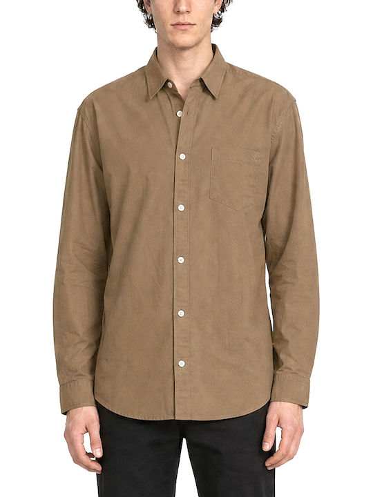 Calvin Klein Poplin Βαμβακερό Πουκάμισο Καφε