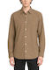 Poplin Long Sleeve Cotton Shirt in Regular Fit Brown