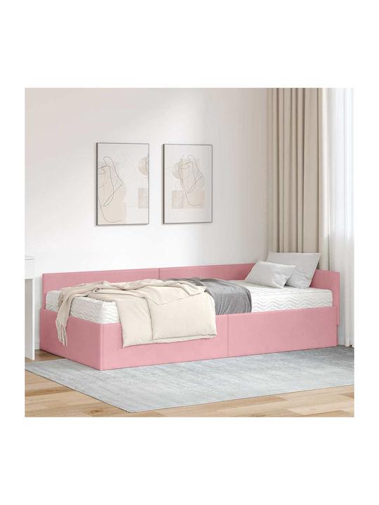 Ein Einzelbett Mit Samt Rosa Mit Lattenrost Und Matratze 90x200cm