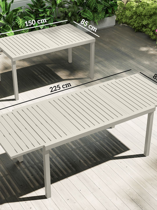 Outdoor Aluminum Extendable White Table 225x85x75cm