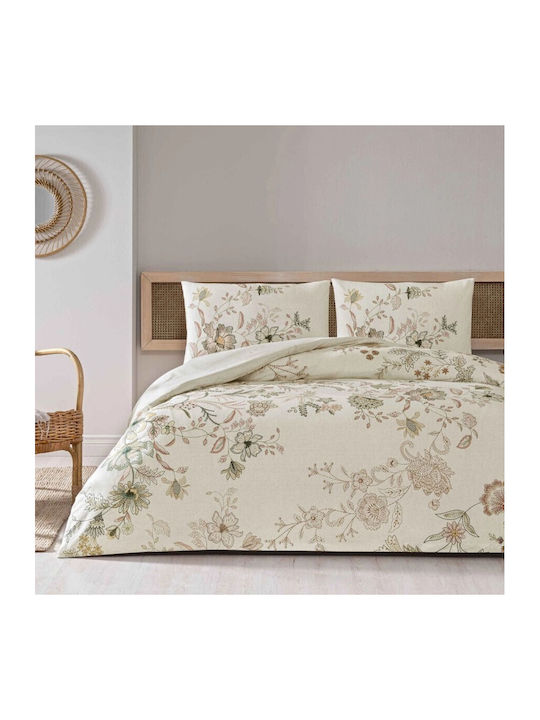 Tac Set Huse Pentru Pilote 200x220cm Dublu Cu 2 Fețe De Pernă Și 1 Cearceaf Ecru