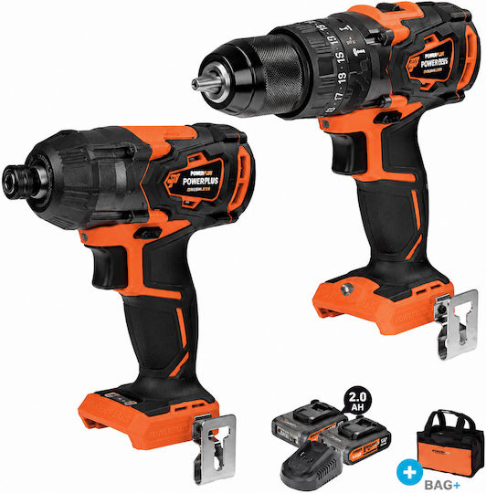 Krausmann Krausmann Akkubetriebene Werkzeugsets Bohrer & Schlagschraubendreher Brushless 20V mit 2 Batterien 2Ah und Tragetasche