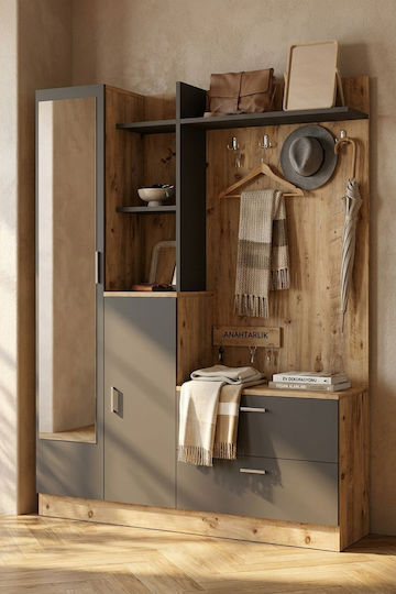 Hallway Furniture with Mirror & Wardrobe Anthracite 140x35x182cm