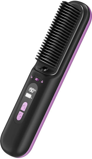 Avizar Cordless Ceramic Straightening Brush Rechargeable Anti-scald Comb Black