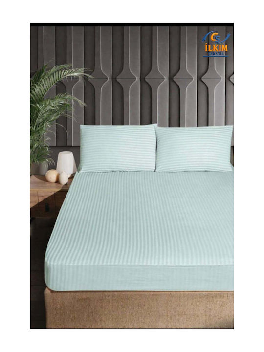 SteweHome Bed Sheet Set With 2 Pillowcases Double With Rubber Hugger 160x200cm Turquoise 3 Pieces