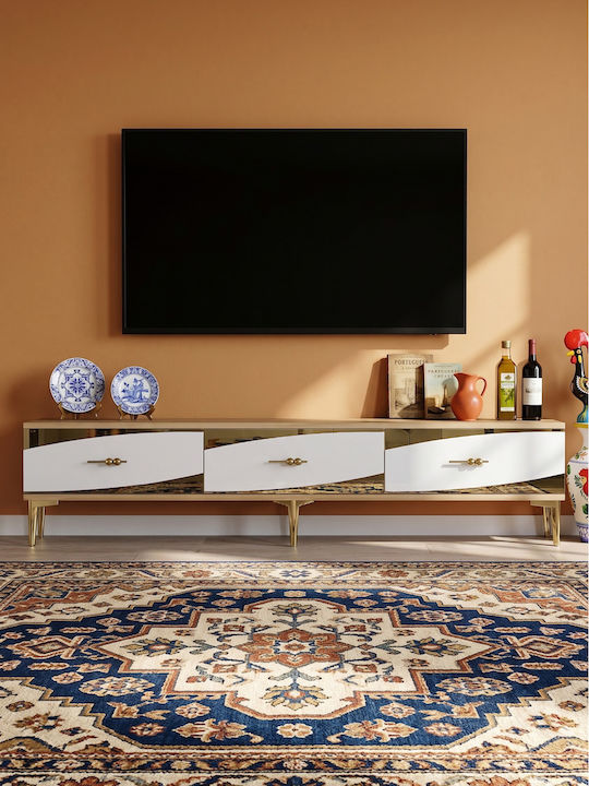 TV Stand Made of Wood & Gold Glass L180xD30xH41cm