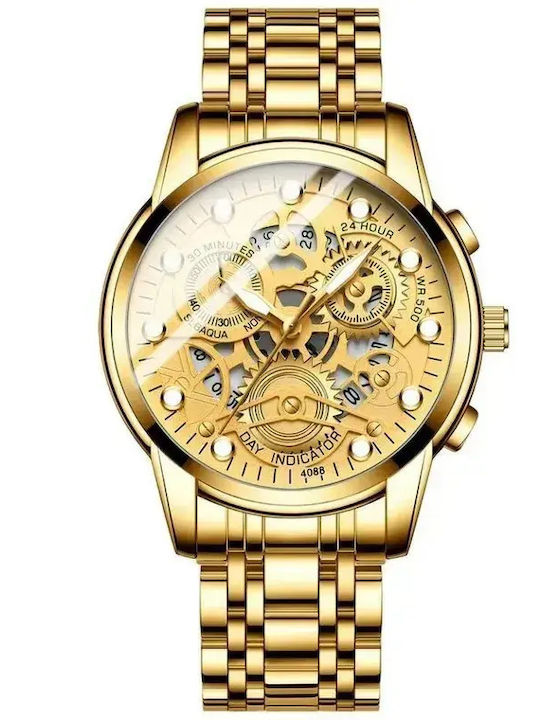 Men's Chronograph Battery Watch with Gold Metal Bracelet