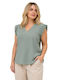 Women's Summer Linen Sleeveless Blouse with V-Neck Green
