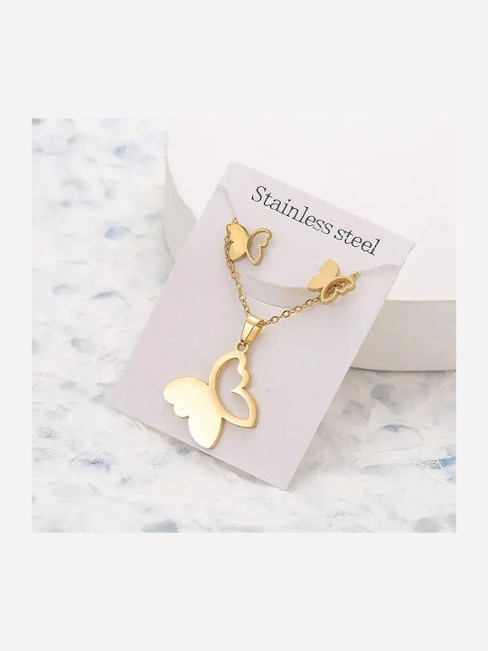 Set With Necklace Earrings & Pendant From Gold Plated Steel Set With Necklace Earrings & Pendant From Gold Plated Steel