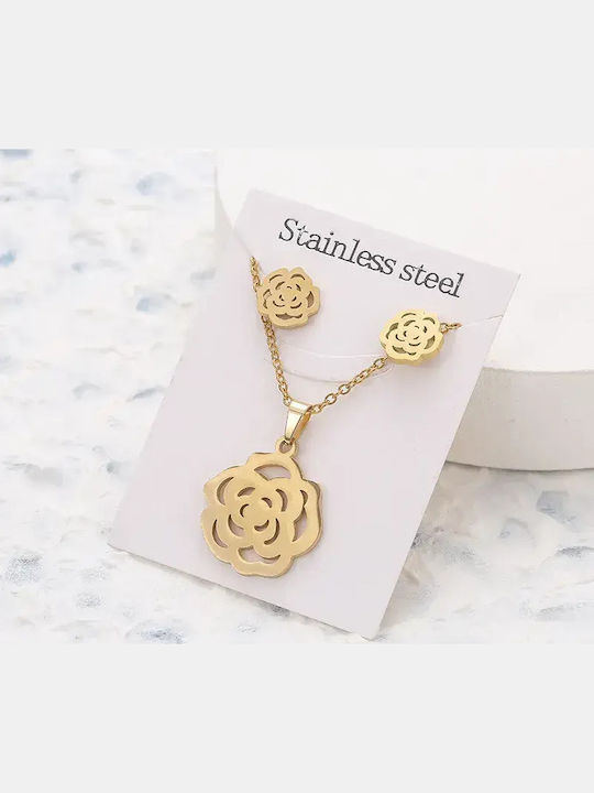 Set With Necklace Earrings & Pendant Made of Gold Plated Steel Set With Necklace Earrings & Pendant Made of Gold Plated Steel