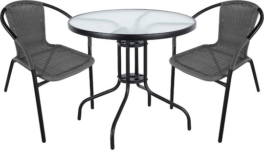 Σετ Τραπεζαρίας Εξωτερικού Χώρου Earth 3τμχ Μαύρο/γκρι