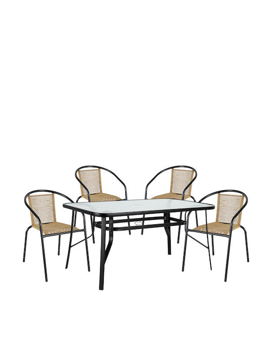 Garten- und Outdoor-Möbelsets Speisesaal Sun 5 Stück Natürliche/Schwarze
