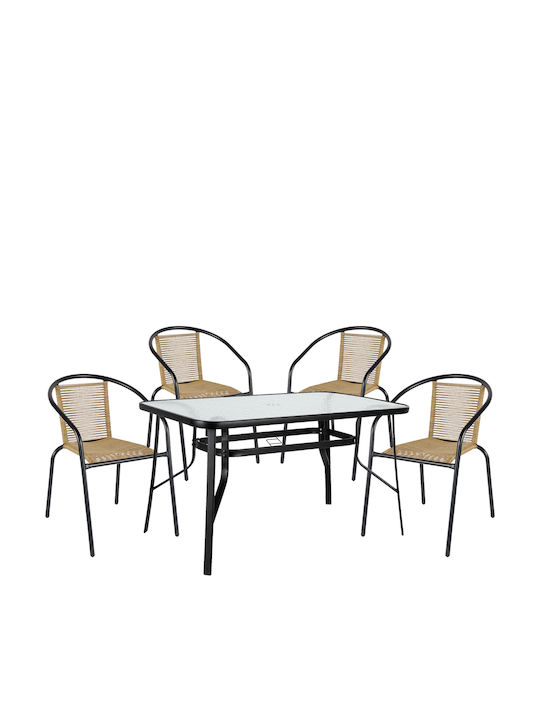 Garten- und Outdoor-Möbelsets Speisesaal Sun 5 Stück Natur/Schwarz
