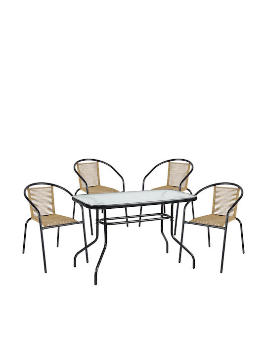 Outdoor Dining Set Vulcan 5pcs Natural/Black