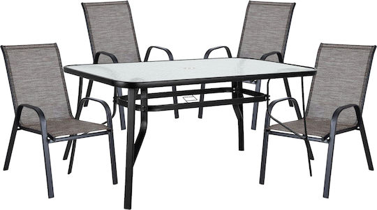 Outdoor Dining Set Sun 5pcs Black