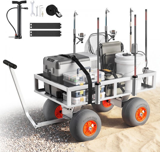 Beach Fishing Cart Vevor Load Capacity 159 Kg Fishing Trolley Heavy Duty Aluminum Alloy Frame PU Balloon Tires All Terrain 330 Mm 6 Rod Holders Outdoor Activities Camping Picnic