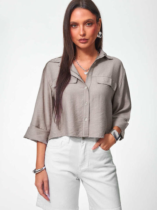 Decoro Long Sleeve Women's Shirt Dark Beige