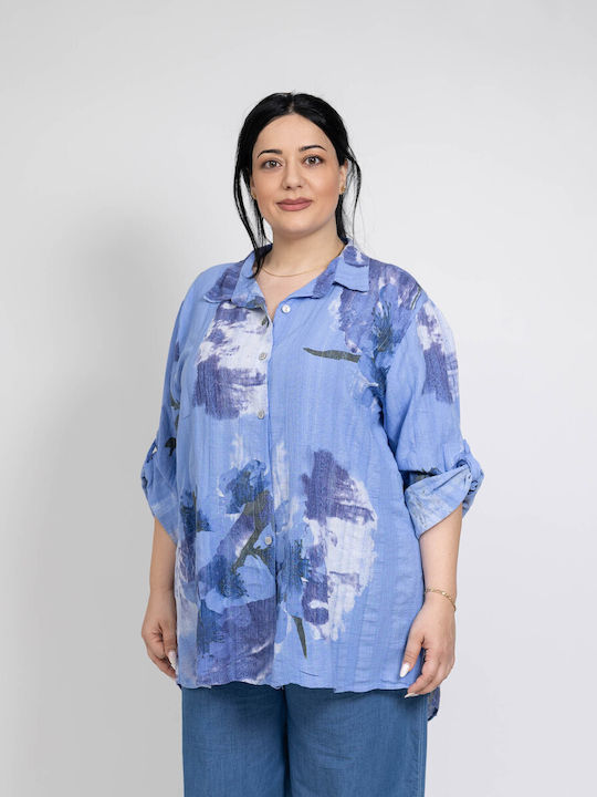 Fashioncore Women's Blue Floral Shirt