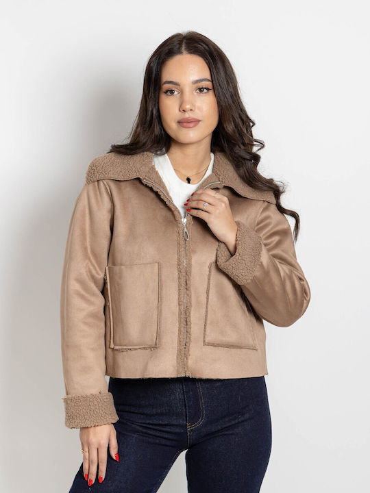 Fashioncore Kurzes Wildleder Damenjacke Für Win...