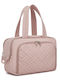 Miss Lulu Travel Quilted Toiletry Bag – Water-resistant Wet Dry Pocket Large 180° Opening Easy Access Nude