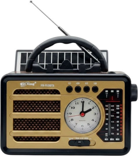 PX-767BTS Retro Solar Radio with Bluetooth and USB Gold