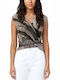 Women's Summer Linen Sleeveless Blouse with V Neckline Brown Beige Khaki