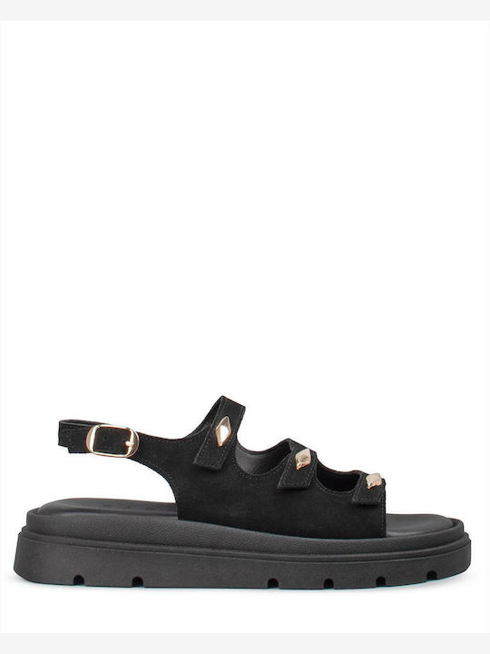 Women's Flat Sandals Black 557 Black Suede