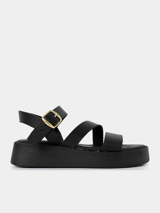 Дамски Кожени Сандали Flatforms Черни