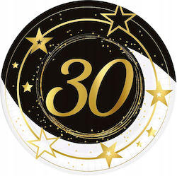 Paper Plates 30th Birthday Thirtieth Gold Black Party 23cm 6pcs