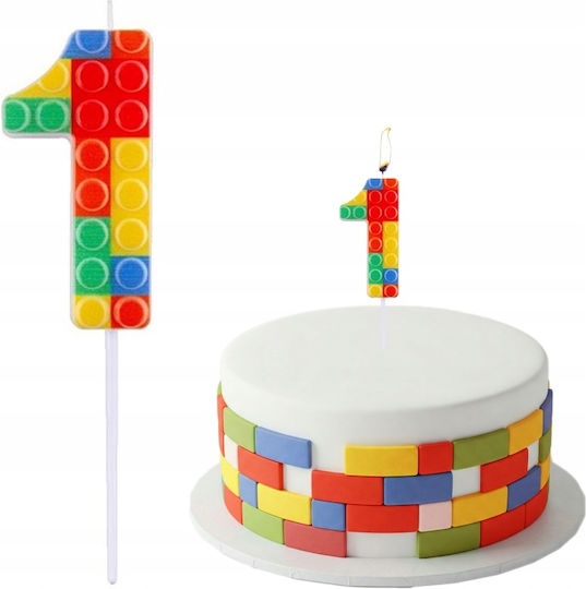 Piker Candle Cake Number 1 Colorful Blocks Birthday 10cm
