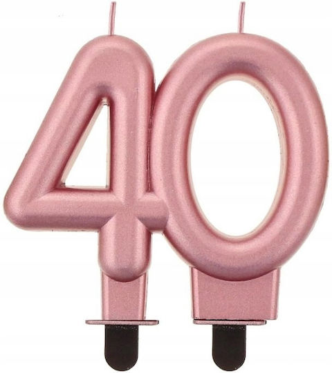 Lumânare Număr 40 Roz Auriu Roz Auriu Metalic Ziua de Naștere 8cm