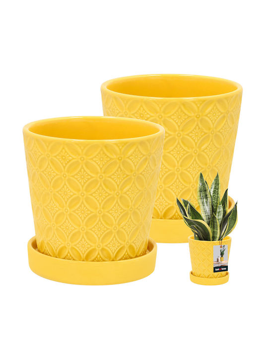 Kotarbau Set 2 Keramische Blumentöpfe Mustard mit Untersetzer