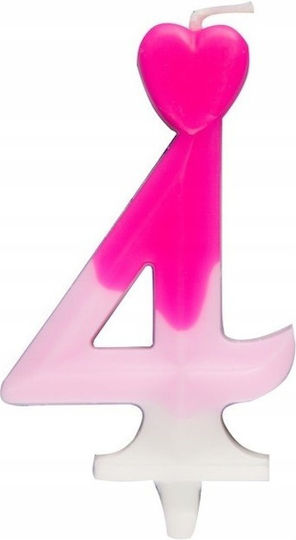 Number 4 Heart Candle Pink-white 6.5cm