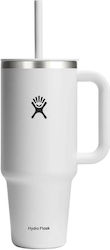 Hydro Flask Pahar Termos Oțel Inoxidabil 1.18l White cu Mâner și Pai