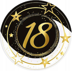 Paper Plates 18th Birthday Eighteen Gold Black Party 23cm 6pcs