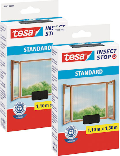 Tesa Plasă de Țânțari pentru Fereastră cu Scai din Poliester Neagră 130x110cm