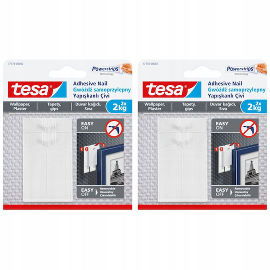 Tesa Κρεμαστράκια με Καρφί Μεταλλικά Λευκά 2τμχ