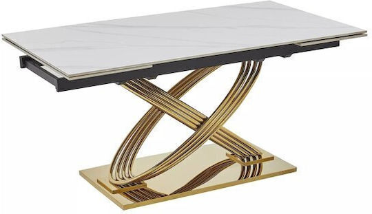 Detroit 968 Esszimmer- und Küchentisch Ausziehbar mit Marmor Oberflächenfarbe Gold 160x90x75cm